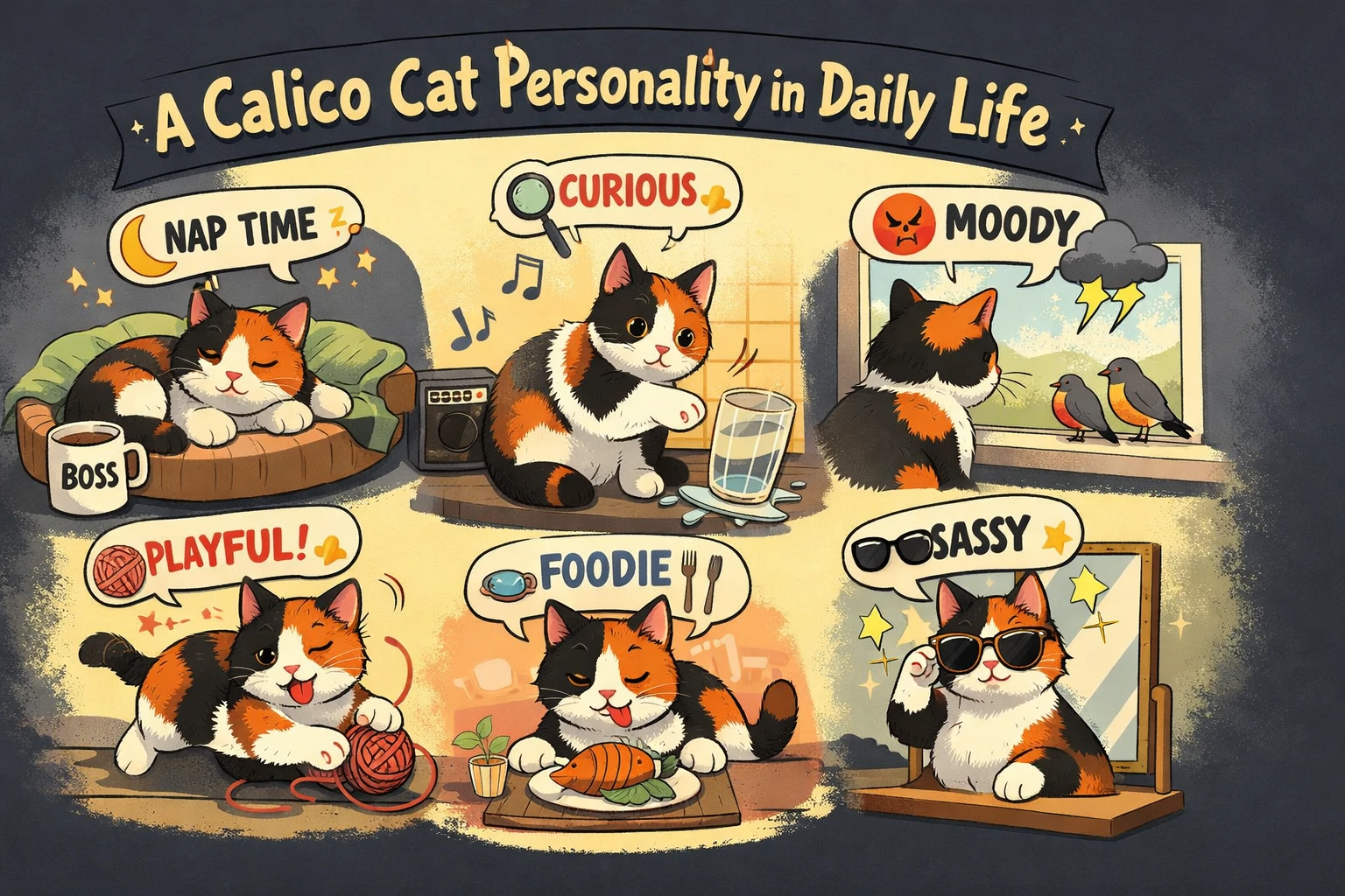 A Calico Cat Personality in Daily Life