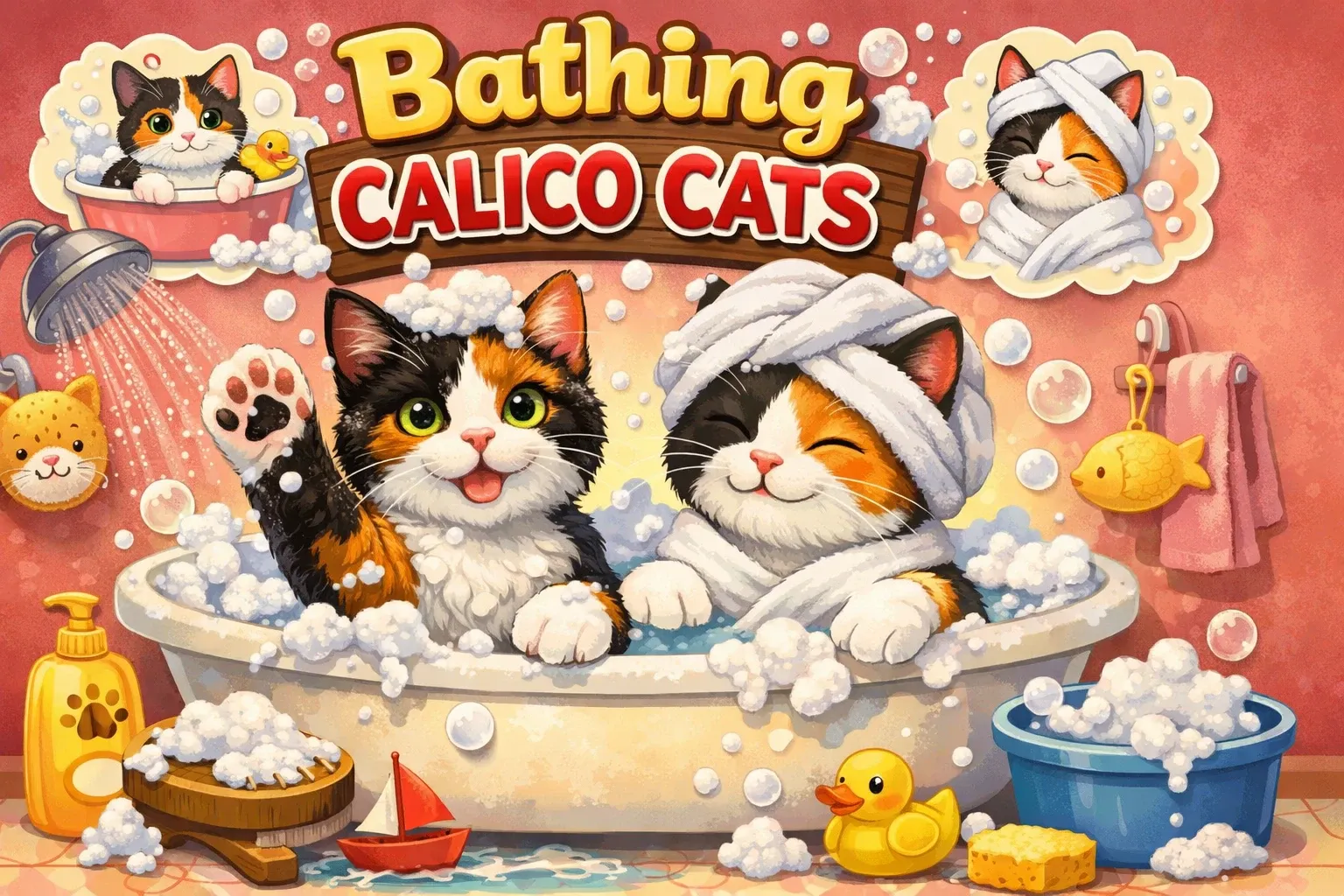 Bathing Calico Cats