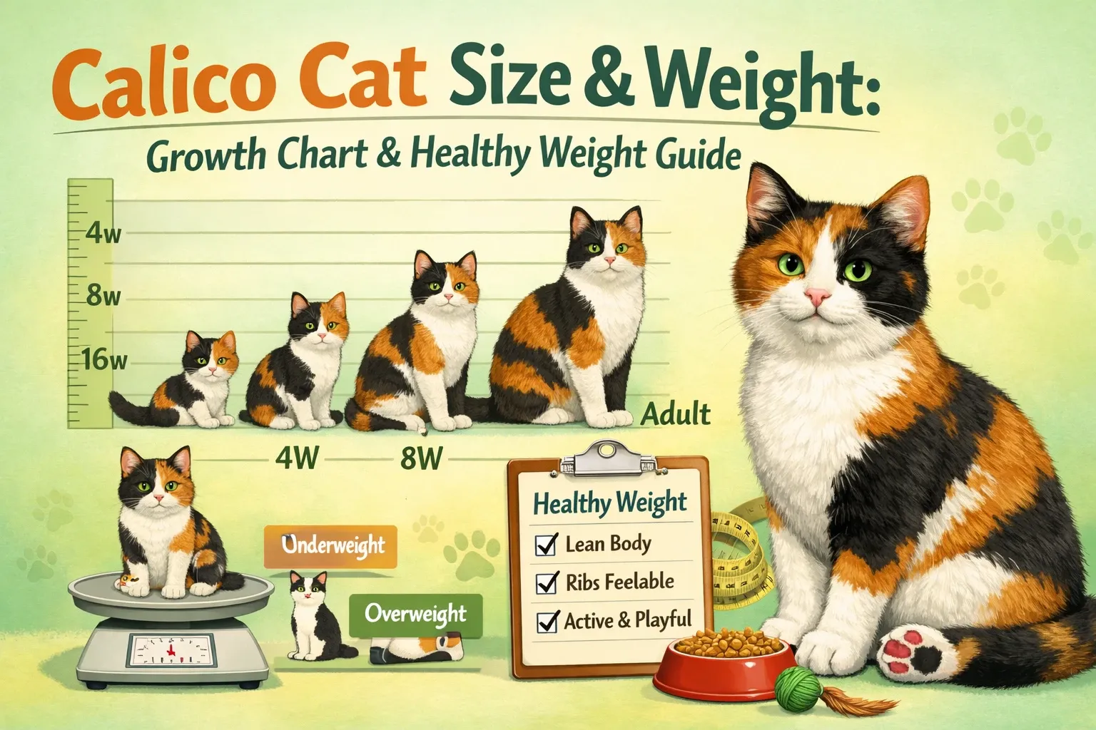 Calico Cat Size & Weight Growth Chart & Healthy Weight Guide