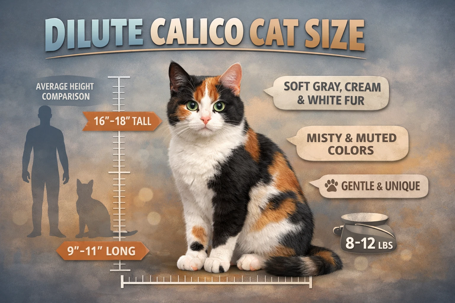 Dilute Calico Cat Size