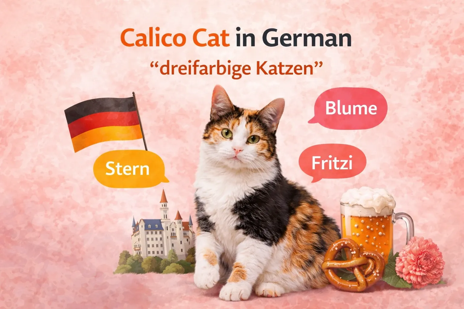 Dreifarbige Katze mit deutscher Kultur